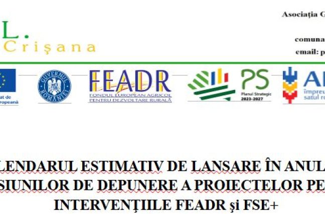 Calendarul estimativ de lansare a sesiunilor de depunere proiecte în anul 2026 – FEADR si FSE+