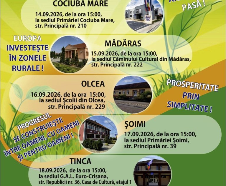 Întâlniri de animare premergătoare lansării apelurilor de selecție de proiecte - 14-18 Septembrie 2026