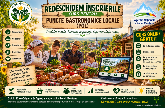 REDESCHIDEM ÎNSCRIERILE! Curs online gratuit dedicat Punctelor Gastronomice Locale (PGL)
